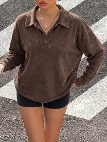 Muchica 女款休閒棕色長袖T恤，秋季 - 棕色 - 查看 6