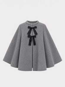SHEIN LUNE Mantel Panjang Wanita Ukuran Besar Elegan Bergaya Jubah dengan Hiasan Pita - Grey - View 3