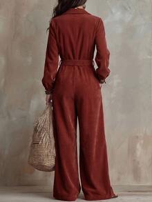 LUMIGAL Fall Clothes FOR WomenWomen's Fine-Woven Elegant Autumn Long-Sleeved Jumpsuit - Red - View 2