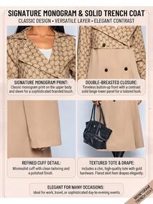SOLERSUN Spliced Long Trench Coat Double Breasted Windbreaker Loose Oversized Business Casual Elegant Outerwear Daily Commute Autumn Streetwear Office Beige - Brown - View 12