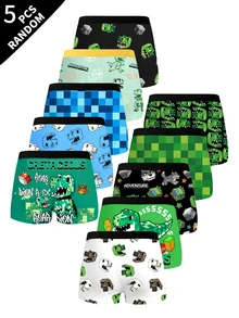 [5 Random Pieces]Boys' Boxer Briefs, Assorted Dinosaur And Block Patterns, Soft And Skin-Friendly Fabric, Suitable For Boys - Multicolor - View 2