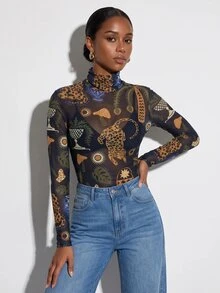 CAJUNI Tropical Vacation Cute Forest Mesh Blouse - Multicolor - View 4