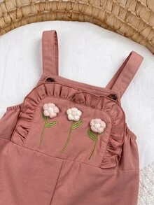 SHEIN 女嬰新生兒可愛百搭休閒粉色彩虹刺繡連身衣，適合春夏秋冬四季穿著 - 粉色 - 查看 5