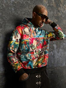 BATMAN X SHEIN Men's Movie Character Graphic Print Long Sleeve Hoodie - Multicolor - View 8