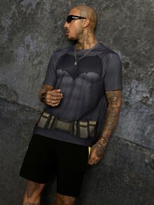 BATMAN X SHEIN Men's Print Short Sleeve T-Shirt And Shorts Set - Black - View 9