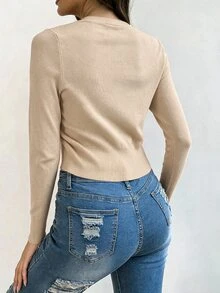 SHEIN Cárdigan casual versátil de unicolor para otoño/invierno - Albaricoque - Ver 2