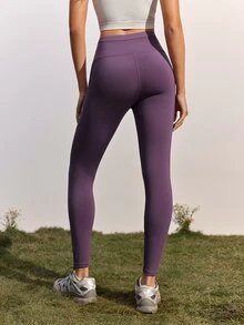 In My Nature Women's Solid Color Daily Fitness Sports Outdoor Tight Leggings - Purple - View 8