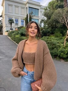 valorelle valorelle Women's Solid Color Casual Versatile Daily Long Sleeve Cardigan - Khaki - View 3