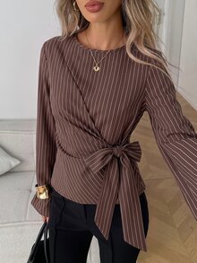 Elyressa Women's Woven Business Casual Elegant Fall Blouse - Brown - View 3