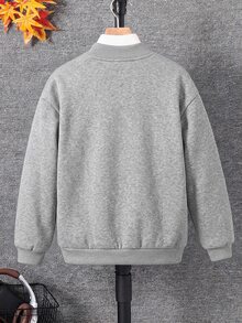 SHEIN 1pc Tween Boy Casual Kids Sports Academy Basics Grey Baseball Winter Jacket With Thickened Grab Material - Light Grey - View 5