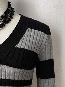 Bitrose Y2K 90s Inspired Streetwear Retro Contrast Color Ribbed Knit Top V-Neck Slim Fit Ribbed Long Sleeve Sexy Sweater Night Out Black And Red Autumn - Multicolor - View 5