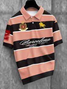 Manfinity EMRG 男士字母條紋短袖休閒 Polo 衫 - 彩色 - 查看 3