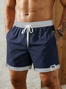 Palasendo Men's Striped Drawstring Waist Beach Shorts For Vacation - Multicolor - View 3