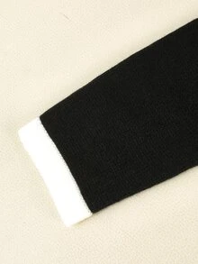GlowEve Gaun Wanita Klasik Hitam & Putih Colorblock Leher Bulat Panjang Sedang Desain Kancing Cantik dengan Sabuk Bodycon Lengan Panjang Slimfit, Musim Gugur/Dingin - Hitam - View 3