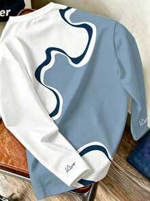Daypath Men's Abstract Colorblock Graphic Long Sleeve Top, Crew Neck Tee For Casual Streetwear, New Fall Style - Multicolor - View 2