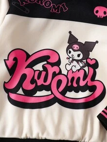 HELLO KITTY AND FRIENDS | SHEIN 青少年女孩字母卡通圖案連帽休閒日常長袖運動衫 - 彩色 - 查看 7