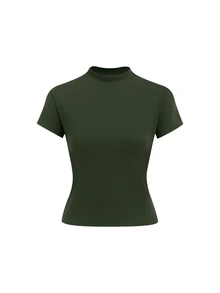 Lavishia 女款極簡休閒短袖上衣與長裙兩件套 - 軍綠色 - 查看 8