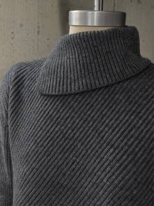 Autumn/Winter Girls' Design Pullover Sweater, Loose Fit Lapel 2 In 1 Asymmetrical Hem Grey Knit Top - Grey - View 6