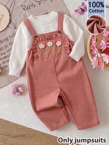 SHEIN 女嬰新生兒可愛百搭休閒粉色彩虹刺繡連身衣，適合春夏秋冬四季穿著 - 粉色 - 查看 3