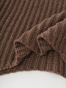 Holdful Holdful Women's Solid Color High Neck Drop Shoulder Long Sleeve Loose Sweater - Brown - View 5