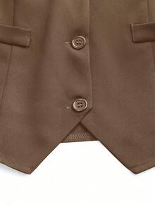 EMERY ROSE Women's Solid Color Single-Breasted Casual Blazer Vest - Khaki - View 5