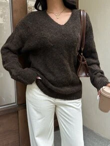 Autumina Sweater Kasual Serbaguna Wanita, Musim Gugur/Dingin - Coffee Brown - View 3