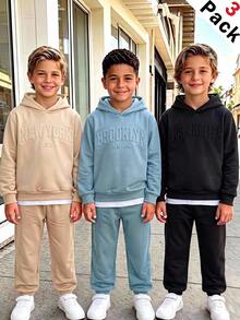 SHEIN 6pcs Kids Tween Boy Casual Daily Versatile Comfortable Embossed Pattern Hooded Pullover Loose Sweatshirt And Loose Jogger Pants Knit Two Pieces Set Thermal Lined Thick Sweatshirt Set - Multicolor - View 6