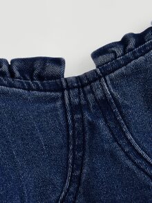 SHEIN MOD Plus Size Pleated Asymmetrical Hem Denim Dress - Blue - View 4