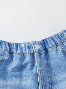 女童時尚可愛粉色蝴蝶結裝飾印花牛仔寬腿長褲 - 彩色 - 查看 4
