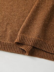 SHEIN 2026新款女款閃耀金針織背心上衣－圓領、羅紋袖口細節、短版剪裁，完美融合90年代復古魅力與極簡時尚，適合早午餐約會、夜晚外出及春夏日常穿著 - 巧克力棕 - 查看 7