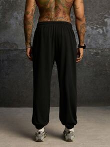 BATMAN X SHEIN Men's Drawstring Waist Pocket Casual Versatile Daily Travel Long Pants - Black - View 2