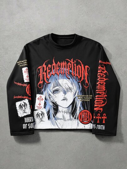 Street Life Herren bedrucktes Langarm T-Shirt lockere Passform