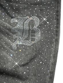 Manfinity EMRG Men's Street Life Gothic Letter Rhinestone Design Gradient Washed Denim Straight Leg Jeans - Black - View 6