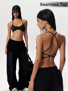 SHEIN 女款波點休閒百搭日常掛脖領T恤 - 黑與白 - 查看 1