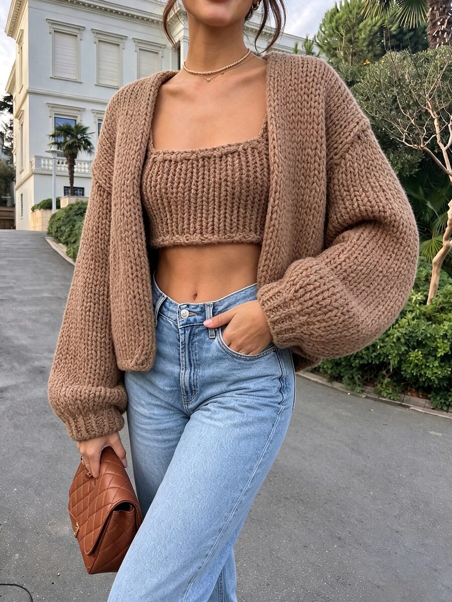 valorelle valorelle Women's Solid Color Casual Versatile Daily Long Sleeve Cardigan - Khaki - View 1