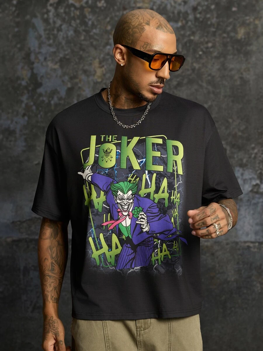 JOKER X SHEIN Men's Crew Neck Short Sleeve Casual Versatile T-Shirt JOKER - Black - View 1