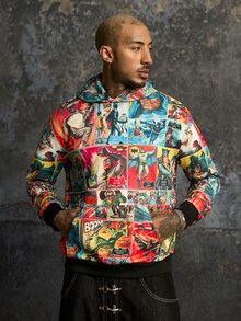 BATMAN X SHEIN Men's Movie Character Graphic Print Long Sleeve Hoodie - Multicolor - View 4