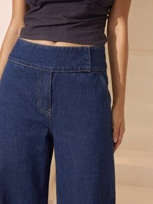 Aralina Women's Wide Leg Loose Casual Versatile Denim Jeans With Pockets - Dark Wash - View 5