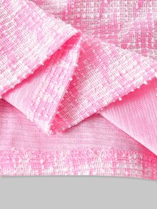 2pcs/Set Teen Girl Party Prom Holiday Formal Dinner Travel Summer Pink Plaid Contrast Trim Jacket Cami Dress Set Fleece Lined Thickened Elegant Cute - Pink - View 7