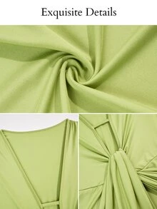 Brilight Sxy Maxi Bodycon Dress Front Knot Ruched Draped Slim Midi Dress For Cocktail Party Wedding Guest Dat - Green - View 9