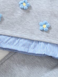 Elladie kids 女童韓系活力寬鬆灰色花卉衛衣 2合1蝴蝶結圖案兩件套 - 灰色 - 查看 7