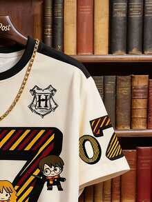 Manfinity HARRY POTTER X SHEIN 男士夏季休閒數位印花T恤 - 彩色 - 查看 3