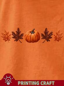 SHEIN Women's Pumpkin Print Round Neck Short Sleeve T-Shirt Holiday - Multicolor - View 4