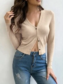 SHEIN Cárdigan casual versátil de unicolor para otoño/invierno - Albaricoque - Ver 6