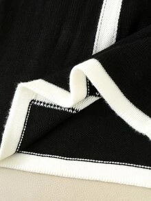 GlowEve Gaun Wanita Klasik Hitam & Putih Colorblock Leher Bulat Panjang Sedang Desain Kancing Cantik dengan Sabuk Bodycon Lengan Panjang Slimfit, Musim Gugur/Dingin - Hitam - View 4