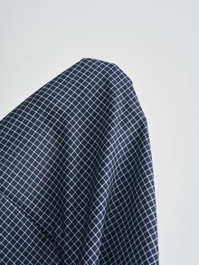 TOKVUE 男士格紋襯衫，圖案設計，學院風，年輕街頭穿搭，度假穿著 - 藏蓝色 - 查看 7