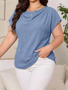 Reflora Plus Size Women's Solid Color Casual Versatile Daily Wear Shirt - Blue - View 3