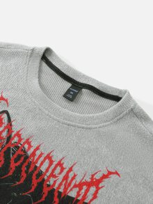 ROMWE MEN Street Life Men's Anime Character Print Long Sleeve Crew Neck Casual Sweatshirt - Grey - View 4