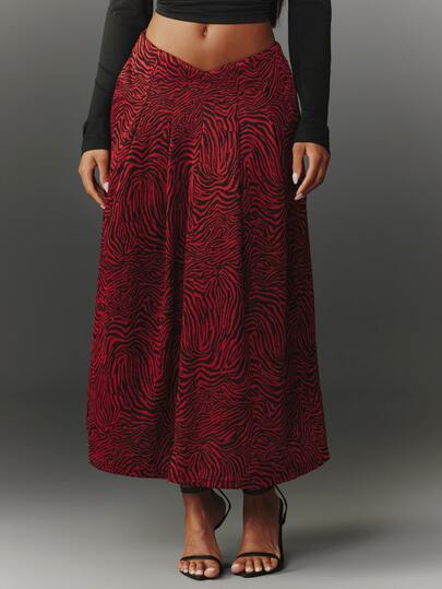 NYA SZN Skirt Maxi Pleated V Waistband Abstract Zebra Animal Print Festival Holiday Sexy Club Going Out Club Brunch Elegant Church School Business Fall Winter
