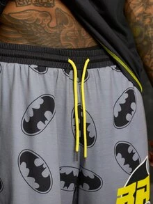 BATMAN X SHEIN Men's Summer Casual T-Shirt & Bat Print Shorts Set - Black - View 8
